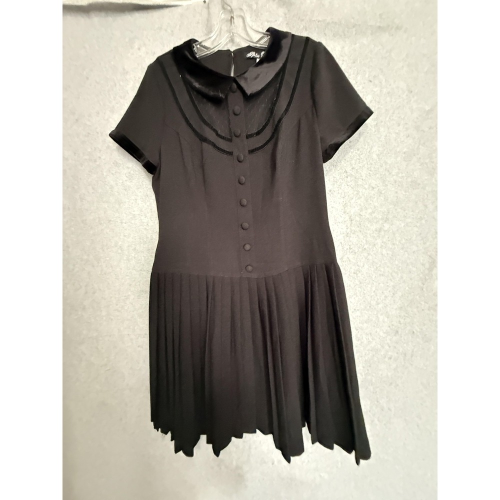 Spin Doctor Dress Womens Medium Black Collared Pleated Mini Fit & Flare Gothic
